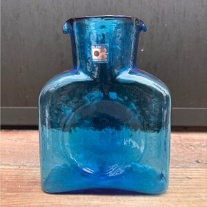 Vintage Blenko Blue Art Glass Double Spout Water Bottle Carafe Pitcher Mcm
